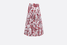 Load image into Gallery viewer, Mid-Length Pleated Skirt • White Cotton Denim with Red Toile de Jouy Mexico Motif

