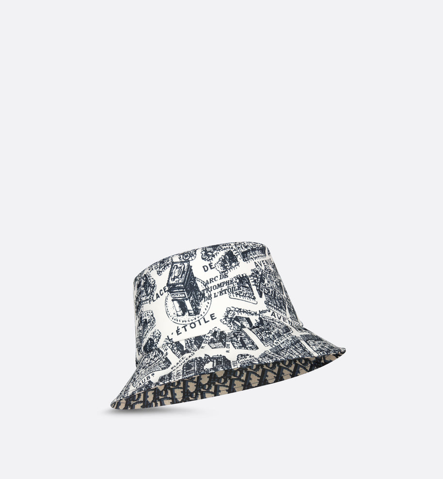 Teddy-D Plan de Paris Reversible Small Brim Bucket Hat • White and Navy Blue Jacquard