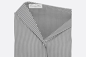 Asymmetric Blouse • Black and White Cotton Poplin with D-Stripes Motif