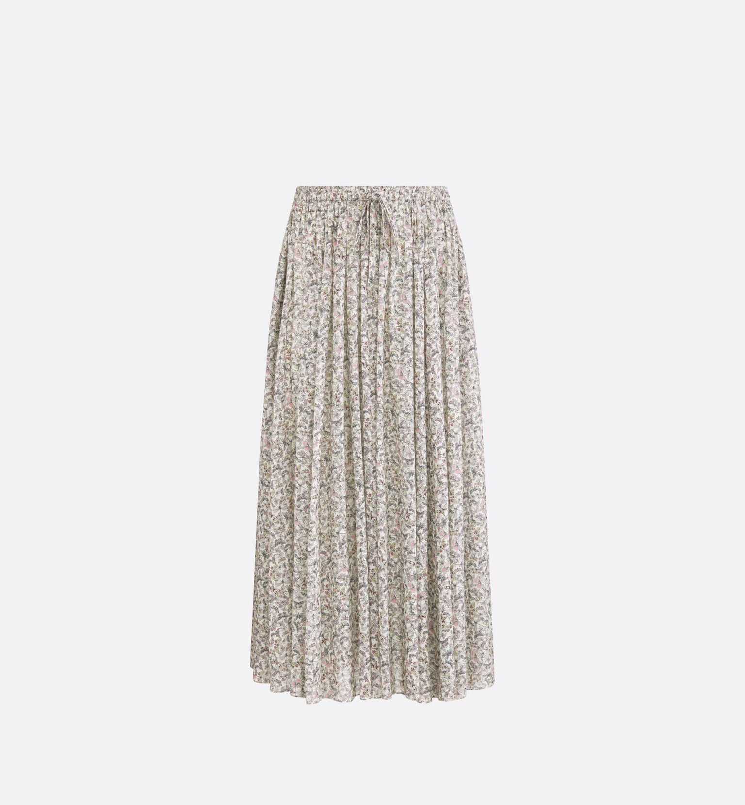 Flared Mid-Length Skirt • White Cotton Muslin with Multicolor Libellule Camouflage Motif