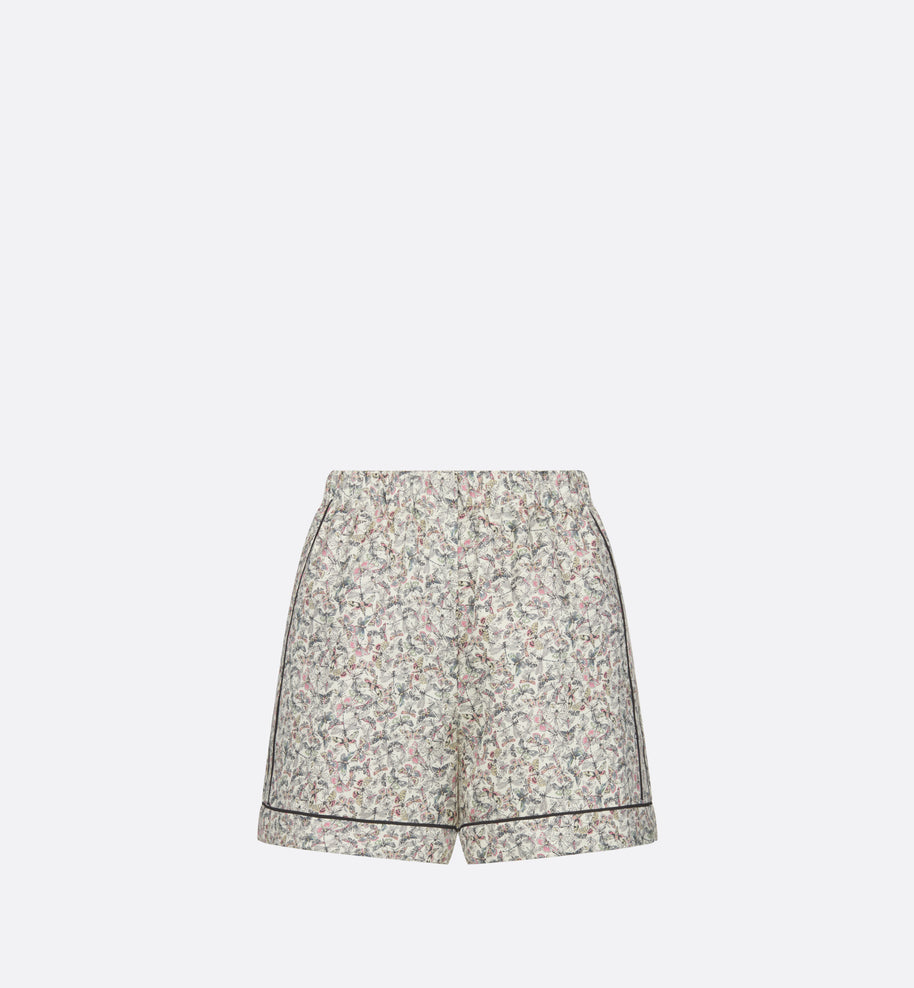 Shorts • White Silk Twill with Multicolor Libellule Camouflage Motif
