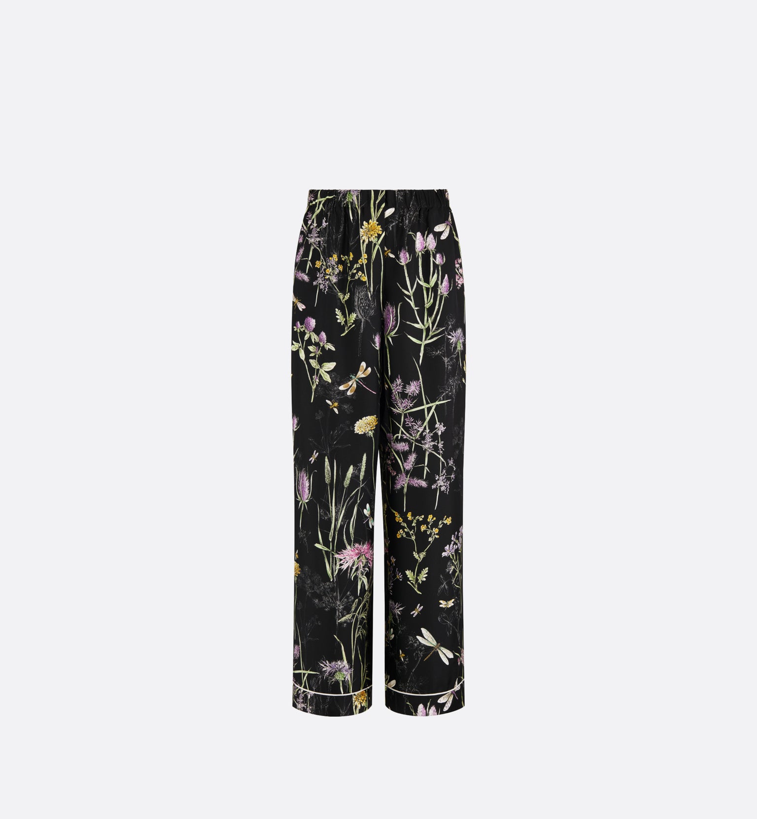 Pants • Black Silk Twill with Multicolor Dior Herbarium Motif