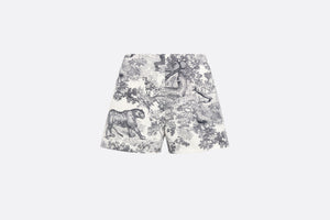 Dioriviera Shorts • White and Navy Blue Cotton and Silk Poplin with Toile de Jouy Sauvage Motif