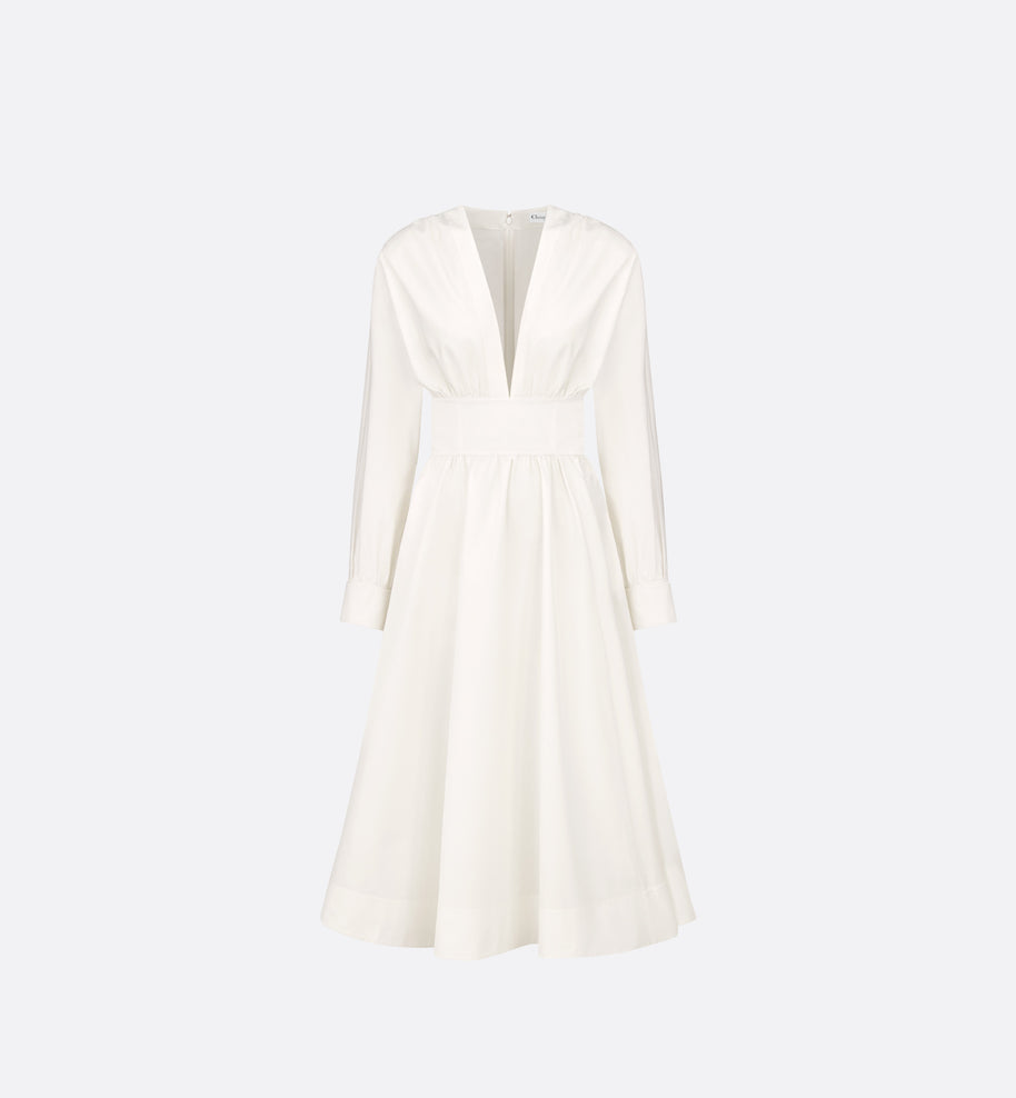 Flared Mid-Length Dress • Ecru Cotton and Silk Poplin