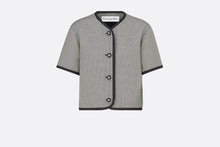 Load image into Gallery viewer, Short-Sleeved Jacket • Blue and White Cotton-Blend Jacquard with Micro-Houndstooth Motif
