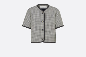 Short-Sleeved Jacket • Blue and White Cotton-Blend Jacquard with Micro-Houndstooth Motif