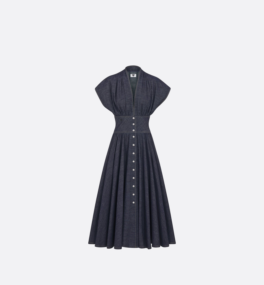 Flared Mid-Length Dress • Deep Blue Cotton Denim