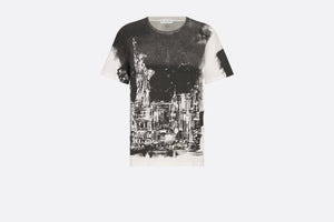 T-Shirt • Black and White Cotton and Linen Jersey with New York Motif