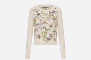 Embroidered Sweater • White Cashmere Knit with Multicolor Dior Herbarium Motif