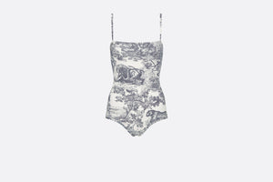 Dioriviera One-Piece Swimsuit • White and Navy Blue Technical Fabric with Toile de Jouy Sauvage Motif