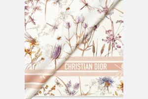 Dior Herbarium 90 Square Scarf • Ivory and Light Pink Multicolor Silk Twill