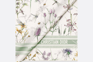 Dior Herbarium 90 Square Scarf • Ivory and Light Green Multicolor Silk Twill