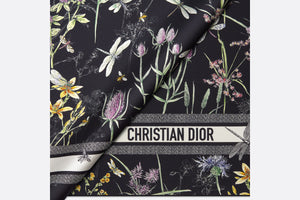 Dior Herbarium 90 Square Scarf • Black Multicolor Silk Twill