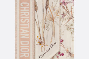 Dior Herbarium Mitzah Scarf • Ivory and Light Pink Multicolor Silk Twill