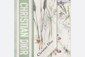 Dior Herbarium Mitzah Scarf • Ivory and Light Green Multicolor Silk Twill