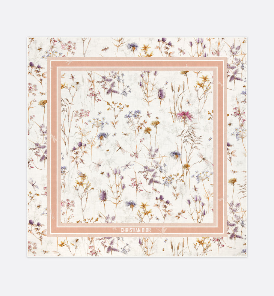 Dior Herbarium Shawl • Ivory and Light Pink Multicolor Cashmere