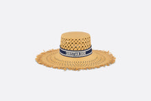 Load image into Gallery viewer, Dioriviera Naughtily-D Large Brim Hat • Straw with Navy Blue and White Embroidered Band
