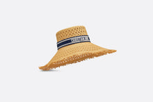 Load image into Gallery viewer, Dioriviera Naughtily-D Large Brim Hat • Straw with Navy Blue and White Embroidered Band

