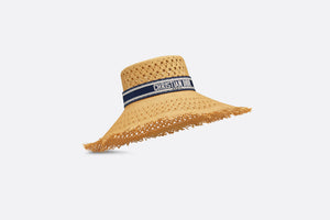Dioriviera Naughtily-D Large Brim Hat • Straw with Navy Blue and White Embroidered Band