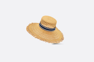 Dioriviera Naughtily-D Large Brim Hat • Straw with Navy Blue and White Embroidered Band