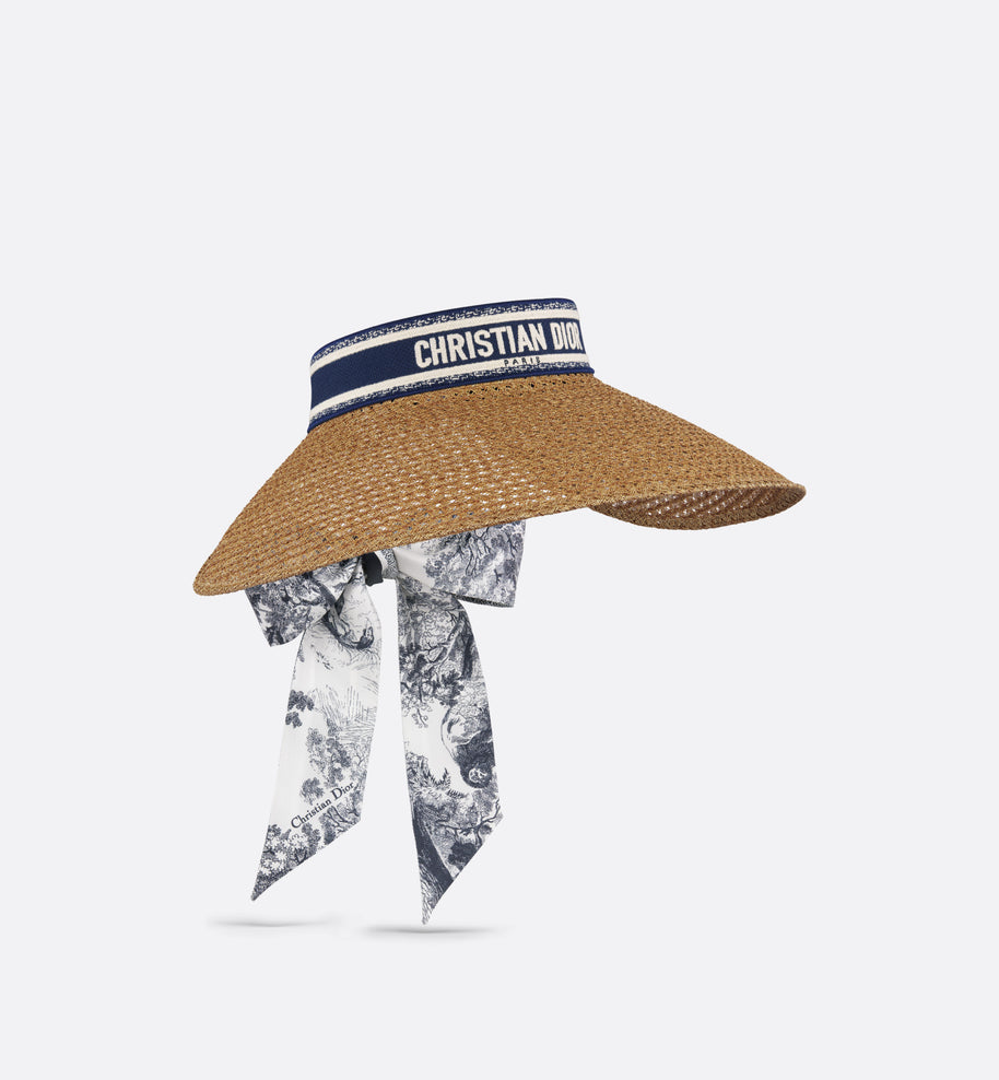 Dioriviera D-Ocean Visor with Mitzah • Straw with Navy Blue and White Embroidered Band