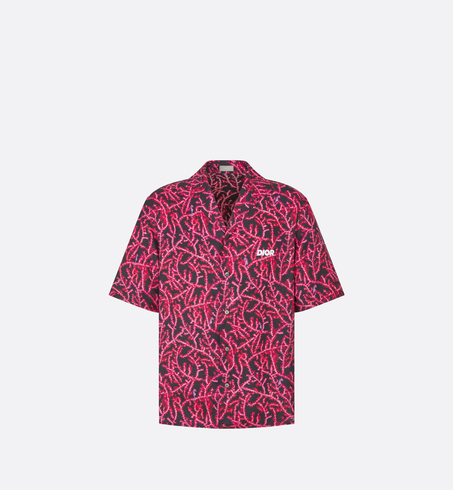 Dior Italic Short-Sleeved Shirt • Black and Red Silk Twill with Coral Motif
