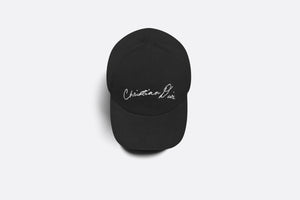 Baseball Cap with Handwritten Christian Dior Signature • Black Cotton Canvas