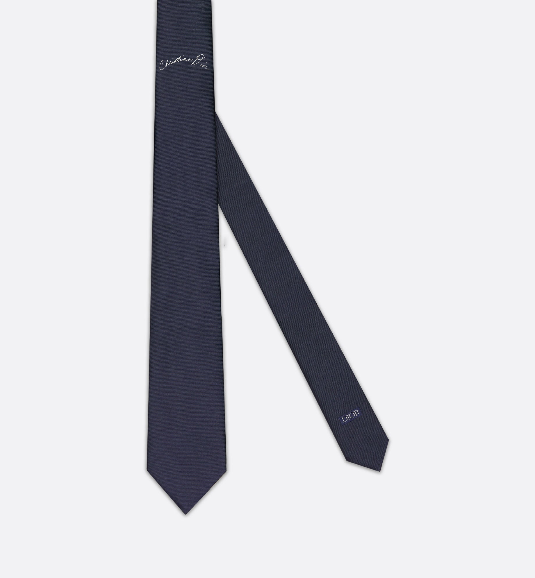 Tie with Handwritten Christian Dior Signature • Navy Blue Silk