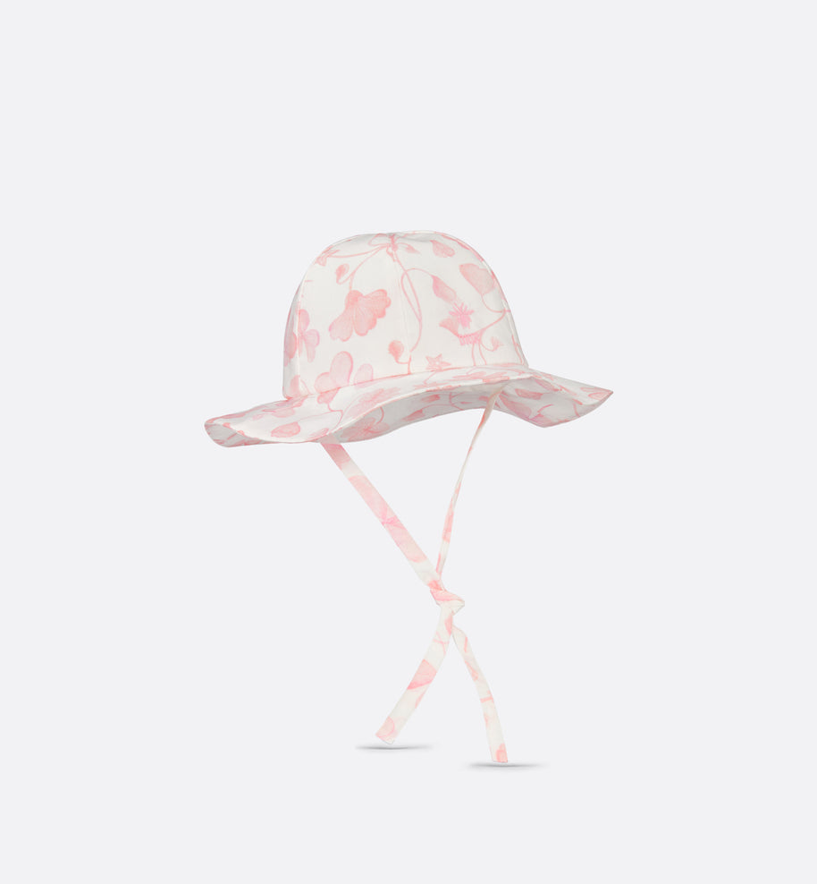Baby Hat • Ivory Cotton Poplin with Pink Seasonal Floral Motif