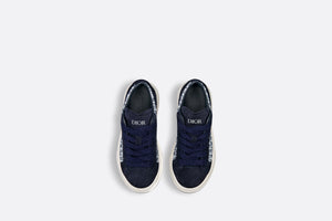 Kids' B33 Low-Top Sneaker • Blue and White Dior Oblique Jacquard with Navy Blue Suede