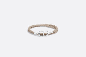 CD Icon Braided Leather Bracelet • Beige Calfskin and Silver-Finish Brass