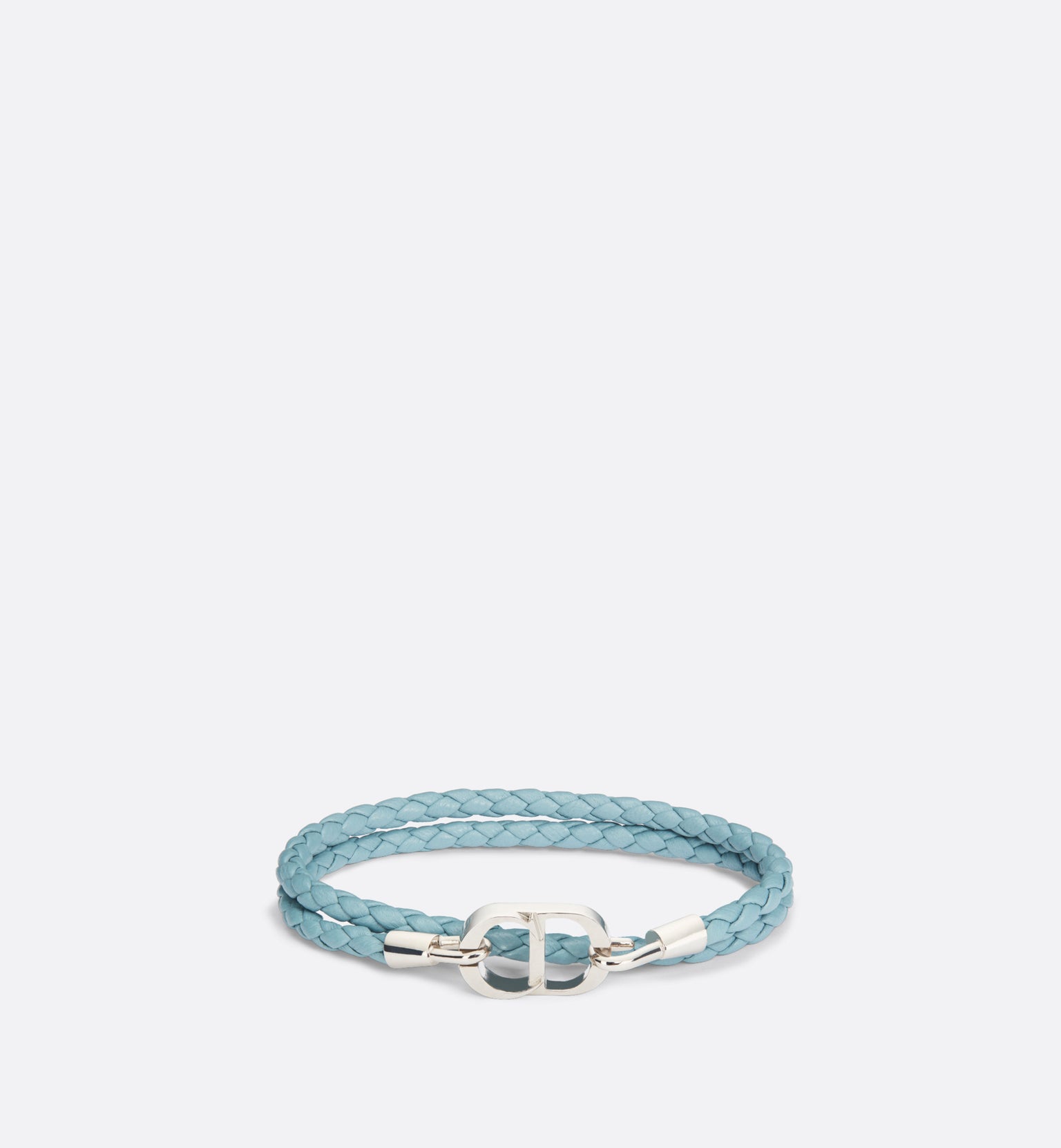 CD Icon Braided Leather Bracelet • Blue Calfskin and Silver-Finish Brass