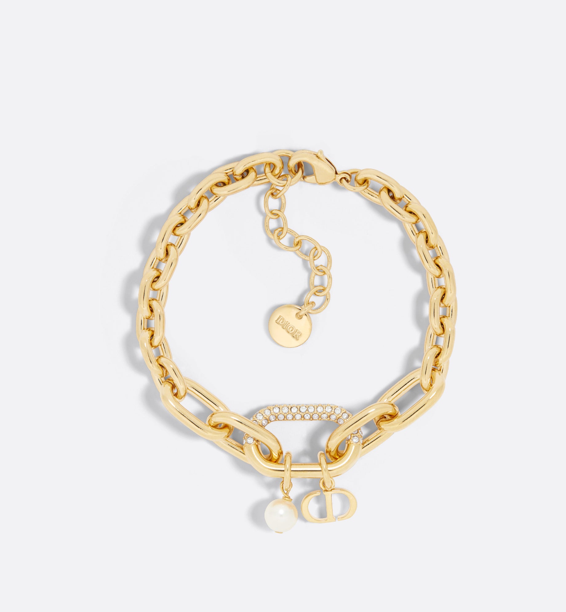 D-Fusion Bracelet • Gold-Finish Metal with a White Resin Pearl and Silver-Tone Crystals