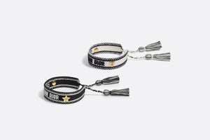 Christian Dior Bracelet Set • Black and White Embroidery with Gold-Finish Metal and White Crystals