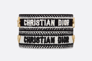 Christian Dior Bracelet Set • Black and White Embroidery with Gold-Finish Metal and White Crystals