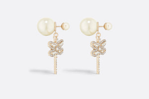 Dior Tribales Earrings • Matte Gold-Finish Metal with White Resin Pearls and Silver-Tone Crystals
