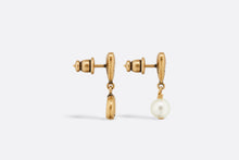 Load image into Gallery viewer, Dior Lucky Charms Earrings • Antique Gold-Finish Metal with a White Resin Pearl and Pink Crystals
