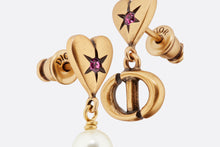 Load image into Gallery viewer, Dior Lucky Charms Earrings • Antique Gold-Finish Metal with a White Resin Pearl and Pink Crystals
