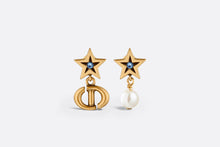 Load image into Gallery viewer, Dior Lucky Charms Studs • Antique Gold-Finish Metal, White Resin Pearl and Blue Crystals
