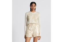 Load image into Gallery viewer, Embroidered Sweater • Gold-Tone and White Cashmere Knit with Butterfly Around the World Motif
