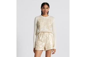 Embroidered Sweater • Gold-Tone and White Cashmere Knit with Butterfly Around the World Motif