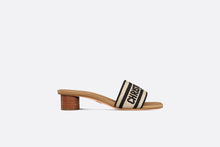 Load image into Gallery viewer, Dway Heeled Slide • Natural Raffia and Black Embroidered Cotton
