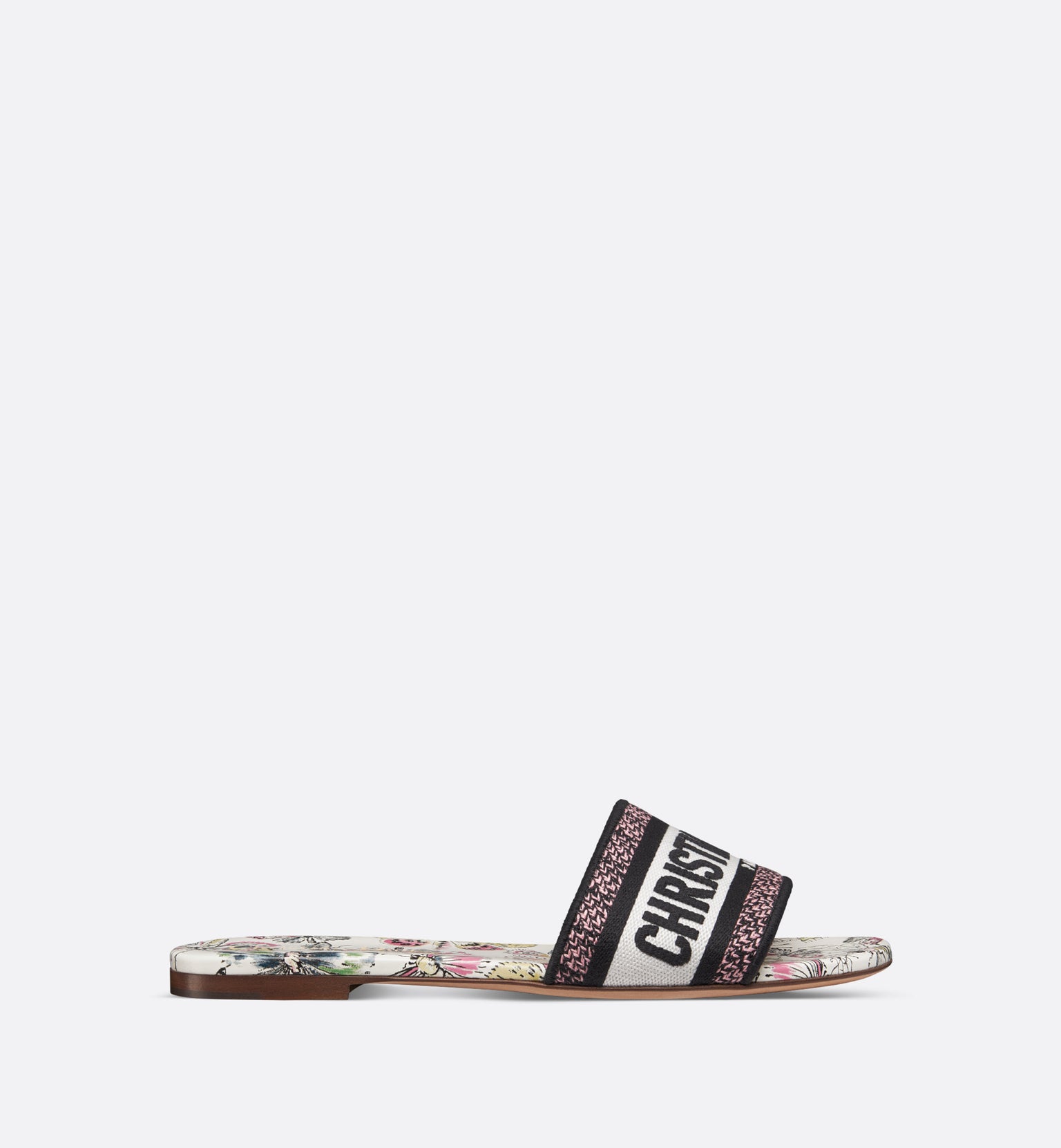Dway Slide • White Cotton Embroidered with Multicolor Libellule Camouflage Motif