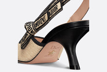 Load image into Gallery viewer, J&#39;Adior Slingback Pump • Natural Raffia and Black Embroidered Cotton
