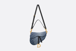 Saddle Bag with Strap • Blue Denim Dior Oblique Jacquard