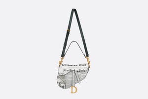 Saddle Bag with Strap • White and Black Calfskin with Newspaper Print