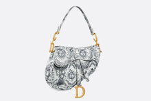 Load image into Gallery viewer, Saddle Bag with Strap • White and Navy Blue Toile de Jouy Soleil Printed Calfskin

