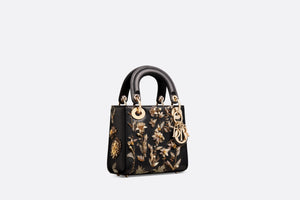 Mini Lady Dior Bag • Black Calfskin Embroidered with the Ombres Florales 3D Motif