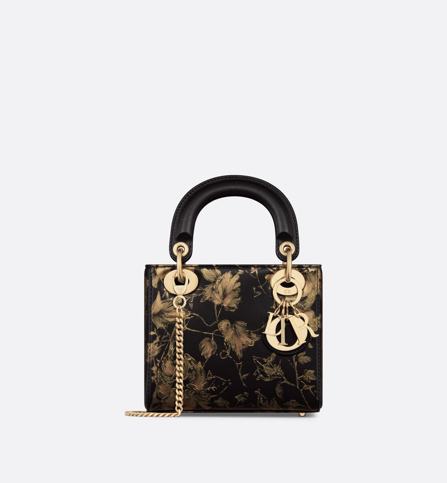 Mini Lady Dior Bag • Black and Beige Fleurs Mystiques Printed Lambskin