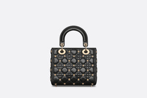 Small Lady Dior Bag • Latte Cannage Lambskin with Gold-Finish Sun Studs